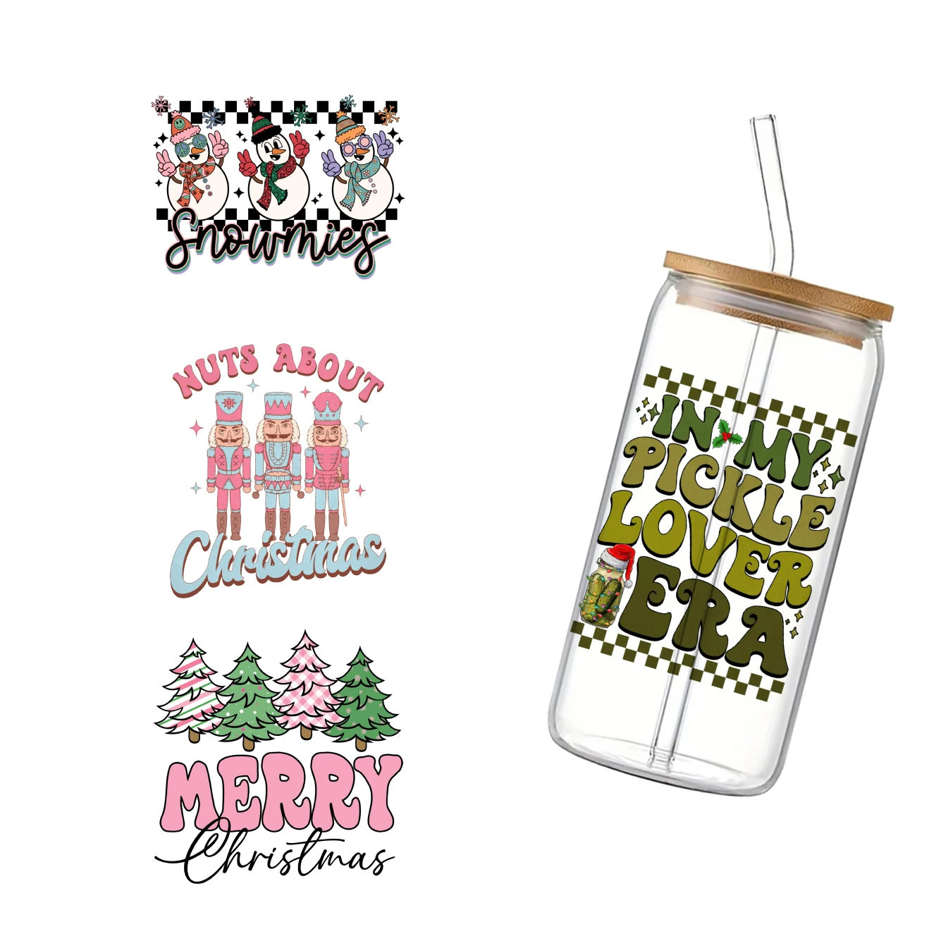 Christmas  UV DTF Transfer Sticker  For The 16oz Libbey Glasses Wraps Cup Can DIY Waterproof Easy To Use Custom Decals 11X11cm