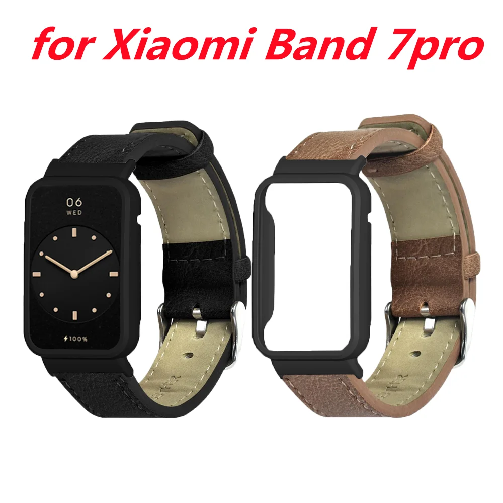 Leather Retro Strap+Watch Case For Xiaomi Band 7pro 45mm wristband correa bracelet Xiaomi Band series 7pro Watch  Accessories