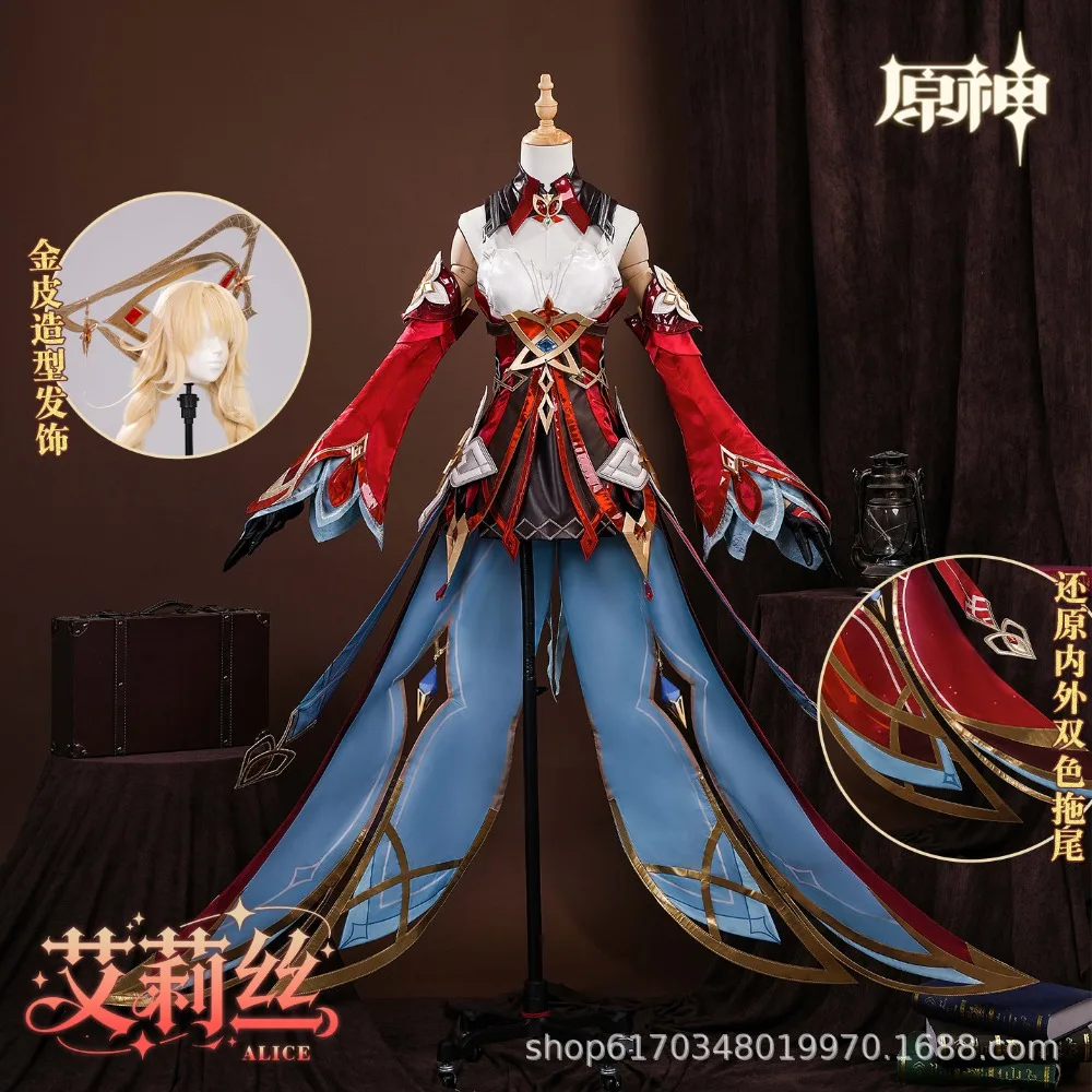 

Genshin Impact Alice Cosplay Costume Full Set Exquisite Dress Accessories Wig Adult Women Halloween Comic Con Anime Game Outfit