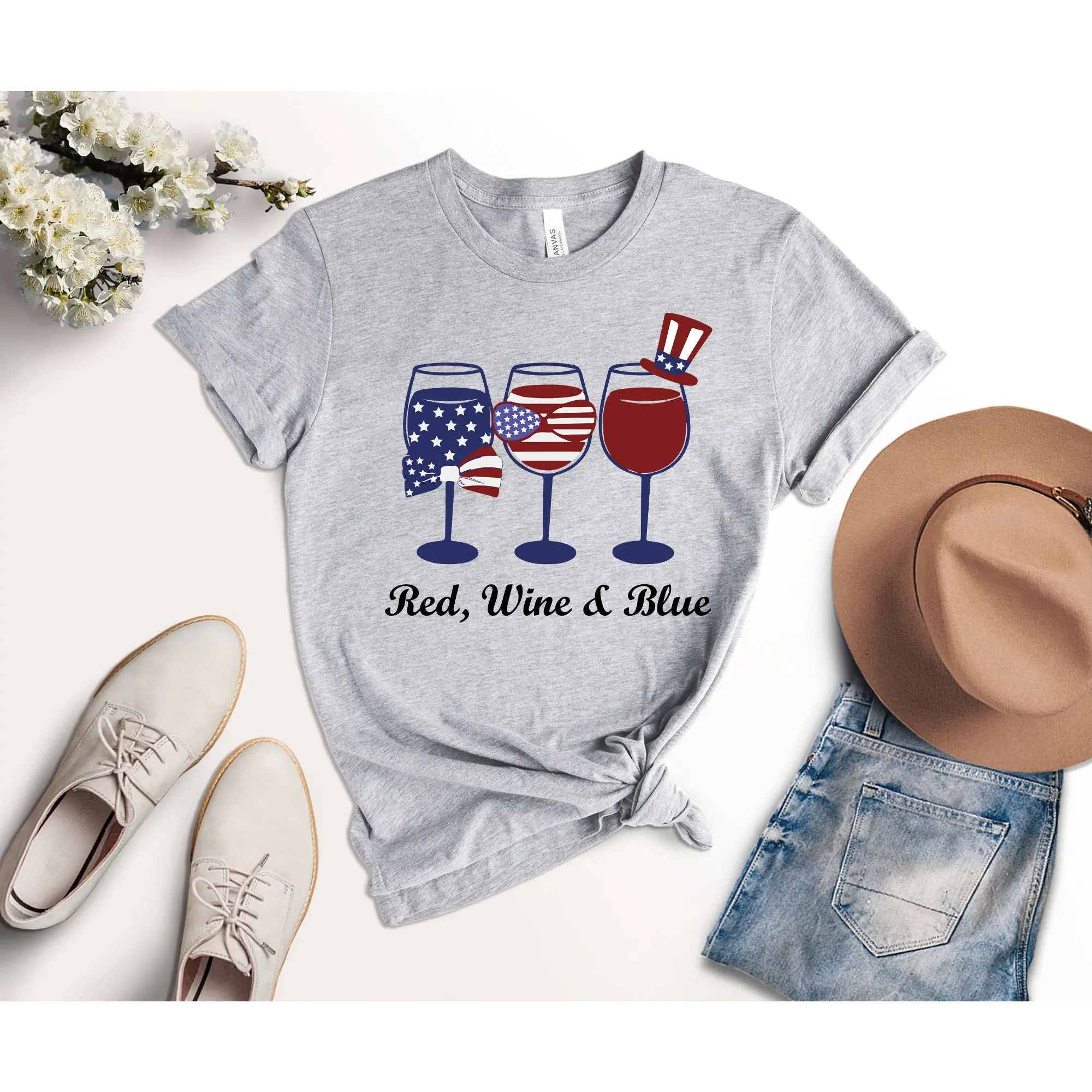 Red Wine And Blue T Shirt 4Th Of July Patriotic Usa Flag Independence Day Party Merica