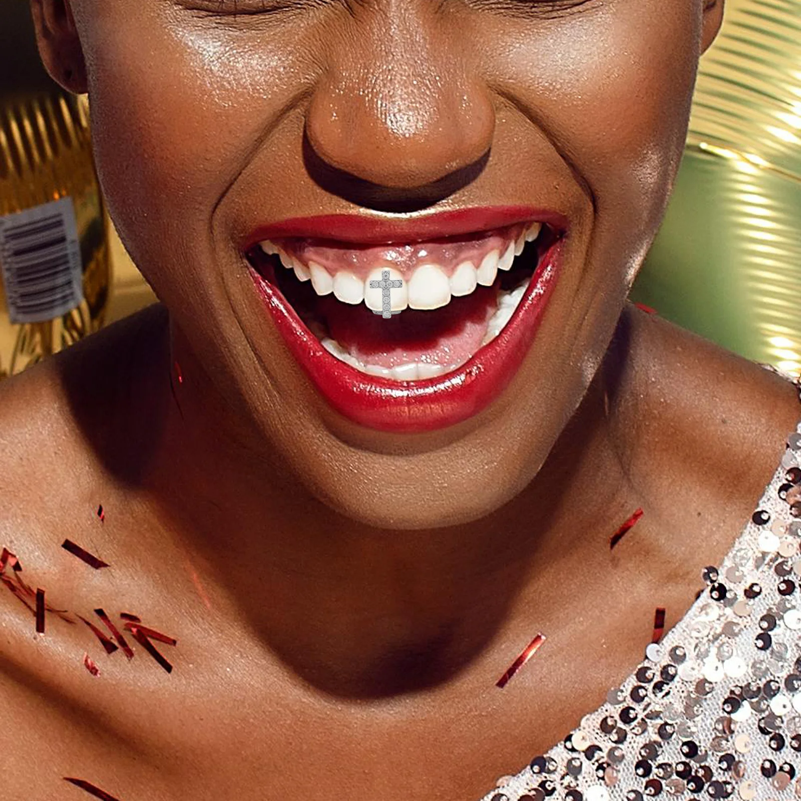 1Set Single Tooth Cap with Zircon Cross Hip Hop Grill Stylish Comfortable Fit Party Accessory for Rapper Cosplay Events Teeth