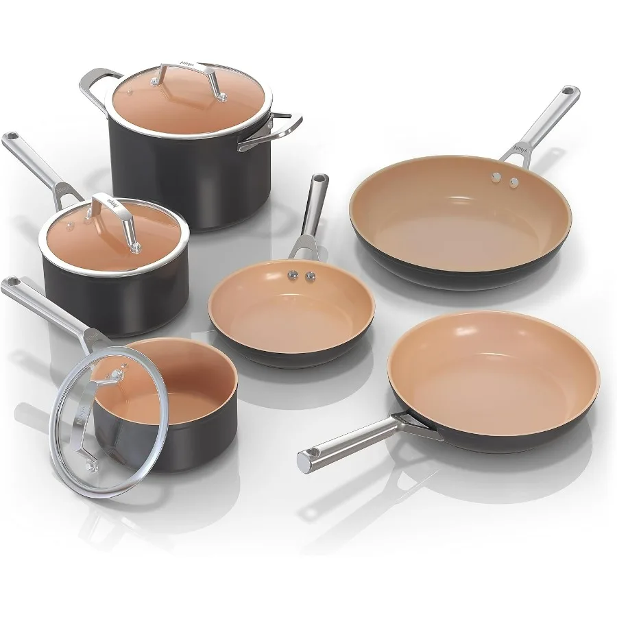 

Pots and Pans Set Non Stick Extended Life Premium Ceramic Cookware Set 9Piece Nonstick PTFE Free Oven Safe to 550F Induction Co