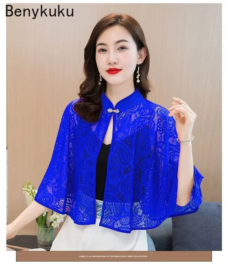 Sun Protection Cardigan Cape for Bridal Wedding Clothing Women Thin Shrug Bolero Summer Chiffon Lace Shawl Top Cycling Outerwear