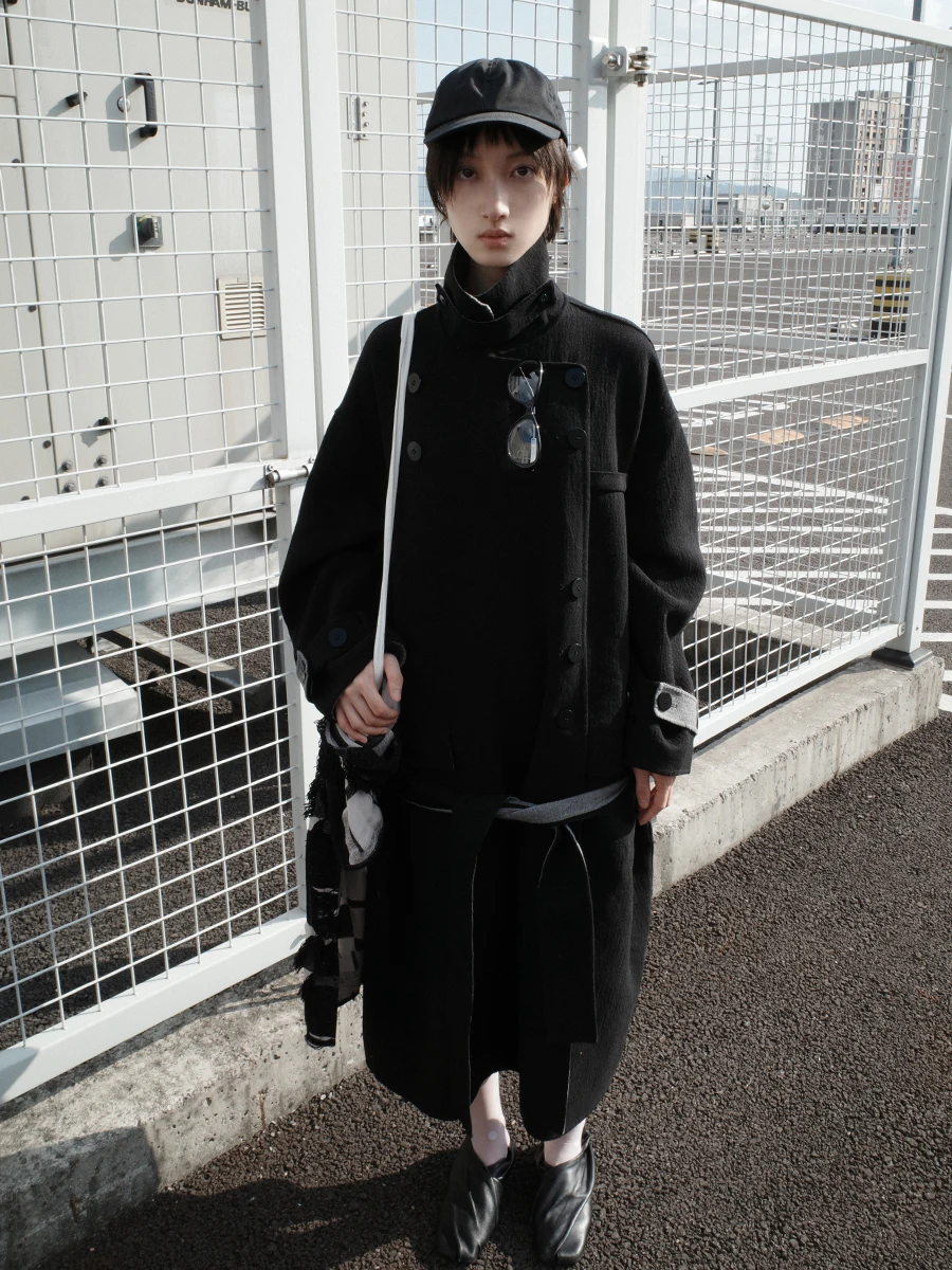 

Шерстяное пальто Mist Area Color Blo с воротником-стойкой, средней длины, в корейском стиле, женская ветровка, оригинальный дизайн, повседневный стиль