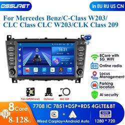 Reproductor Multimedia para coche, autorradio con Android, Carplay, 4G, 8 pulgadas, 2Din, Audio, para Mercedes Benz Clase C, W203, C200, C180, C220, CLK240, CLK320