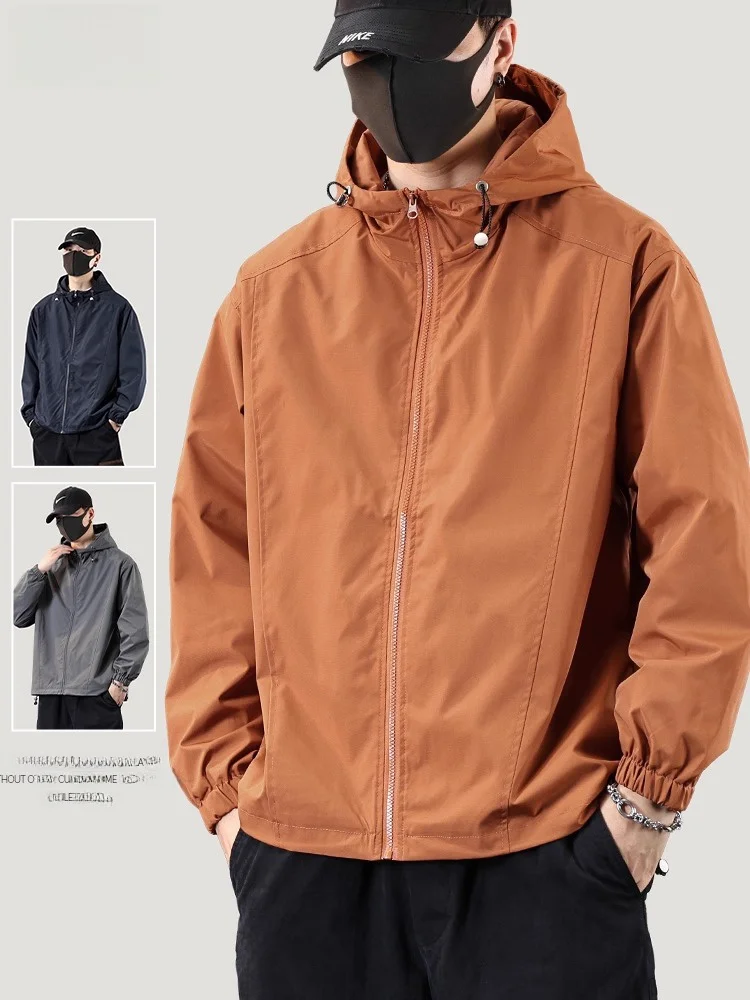 

Мужская ветровка свободного кроя с капюшоном, осенняя, повседневная, из полиэфирного волокна, с защитой от сминания, модная