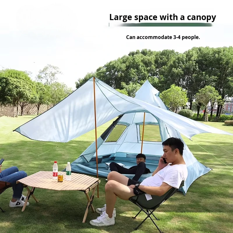 210D Oxford al aire libre pirámide india Oxford impermeable 3-4 personas dosel plegable a prueba de viento resistente a los rayos UV tienda de campaña con Awaing