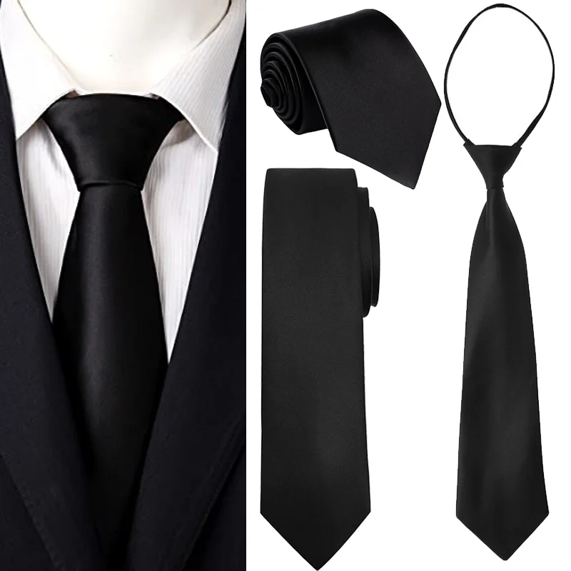 Black Knot Free Ties Zipper Matte High Grade Business Shirt Suit Tie Accessories Necktie Men Women Wedding Meeting Funeral Wear