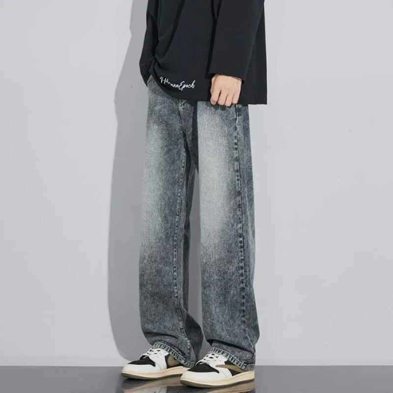 القطن فضفاض الرجال واسعة الساق الجينز الخريف فضفاض الشارع الشهير موضة الكورية مستقيم غسلها سراويل جينز ملابس عالية الجودة ماركة