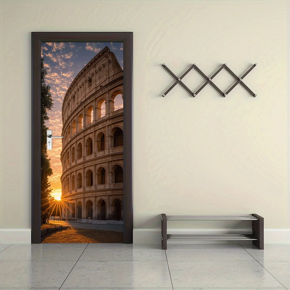 2pcs Ancient Roman Colosseum Architecture Wall Stickers Retro Style Home Decoration Stickers Living Room Bedroom Entrance Backgr