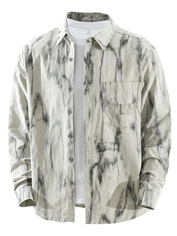 

Trendy Long Sve Cotton irt Men's Faionable Versatile Artistic Casual Loose Top Pure Cotton Collared irt Printed Design