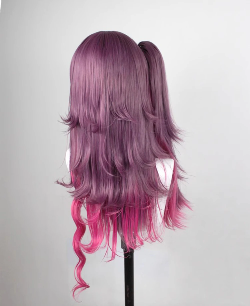Purple Rose Pink Gradient Cosplay Wig Long Layered Side Ponytail Synthetic Hair for Halloween Anime Themed Party Costume Role