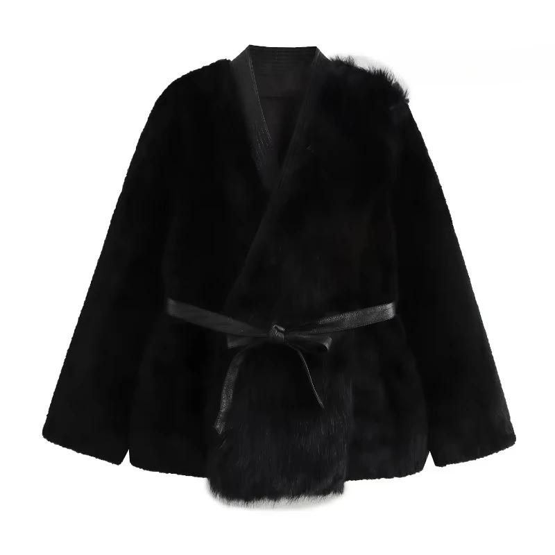 Sivatu Padded Coat with Sashes Black Faux Fur Snow Parka New in Outerwears Warm Woman Winter Coats Elegant Luxury Women's Coat