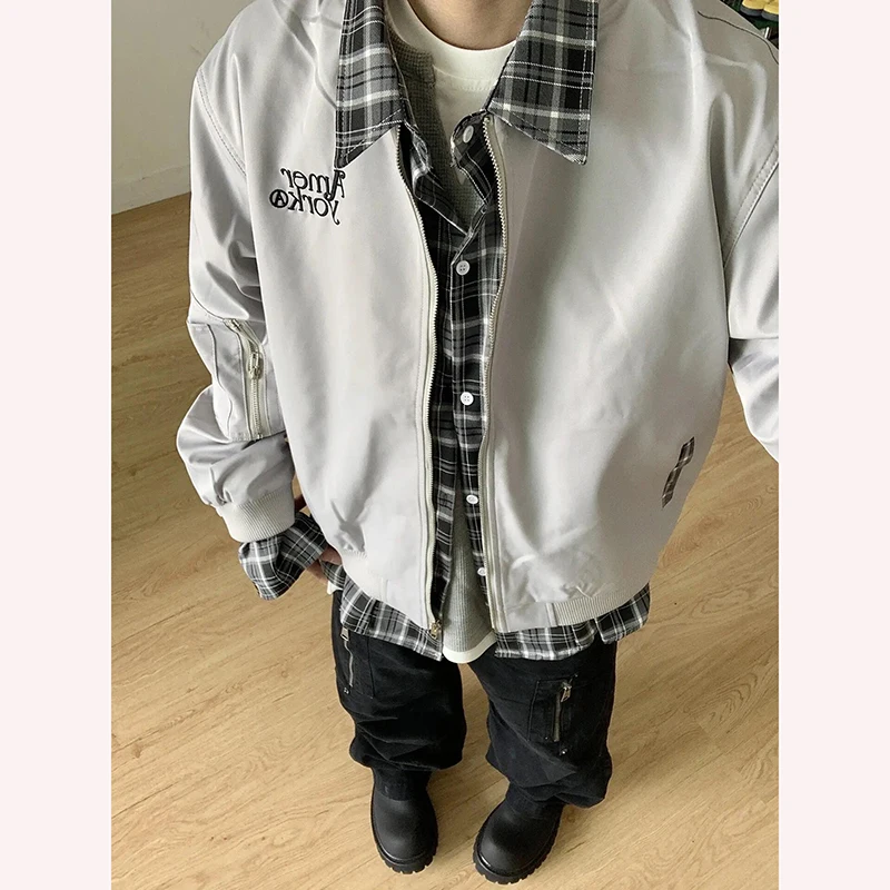 

ey Spliced Baseball Jaet for Men Autumn Winter Sle Trendy Brand High End Feeling Cool And Haome Youth Jaet