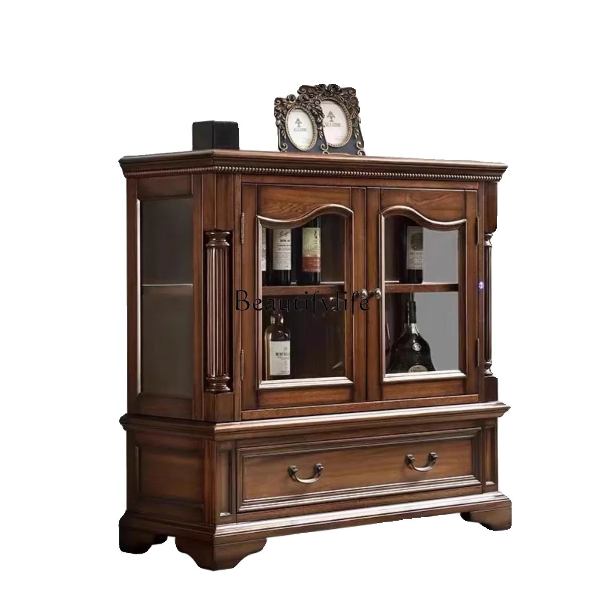 

XX39American solid wood double-door wine cabinet European living room wall storage glass display cabinet