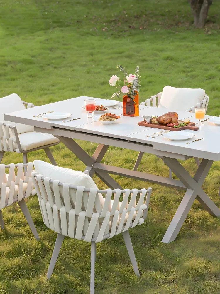 Outdoor Stone Table and Chairs Set Stretchable Telescopic for Garden Courtyard Balcony Villa Hotel