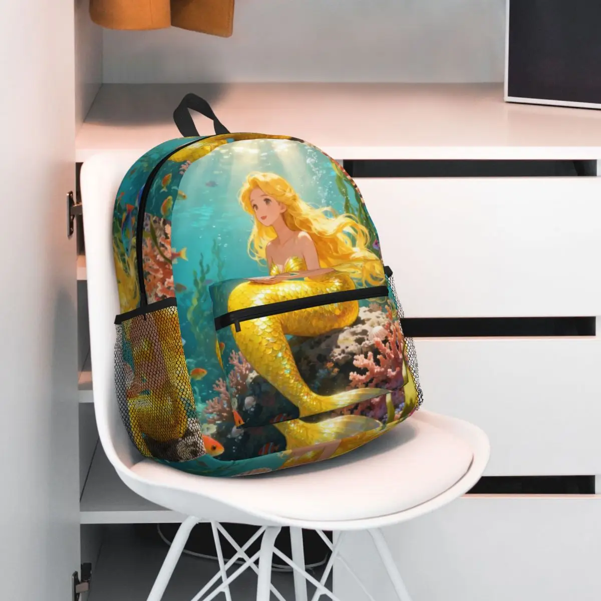 Cartoon Mermaid Dolphin Print Backpack Student BookBag Kids School Bag Laptop Shoulder Bags for Men Women