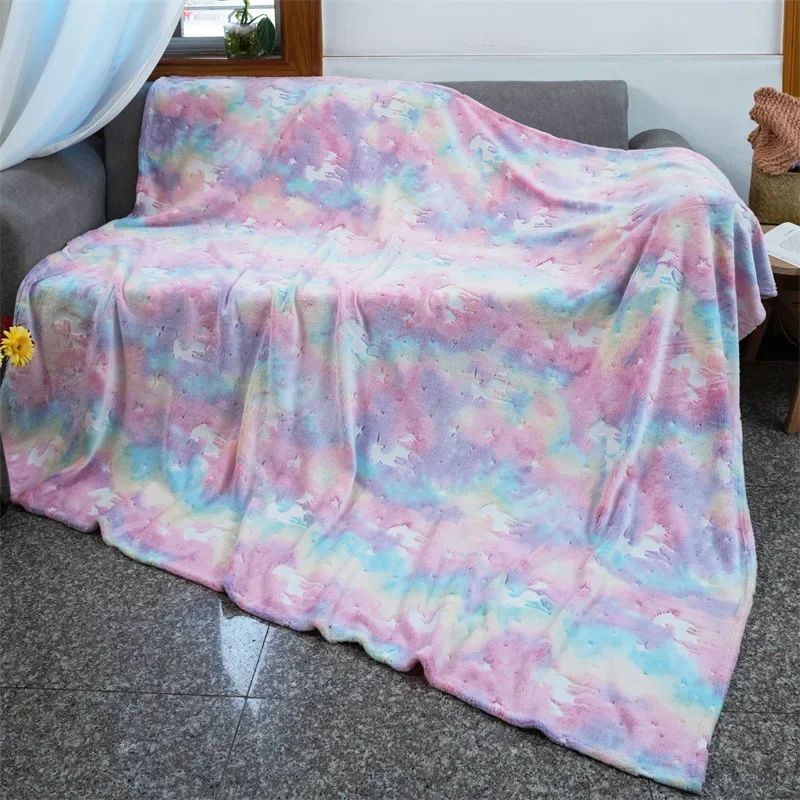 Luminous Blanket Flannel Colorful Unicorn Children's Cartoon