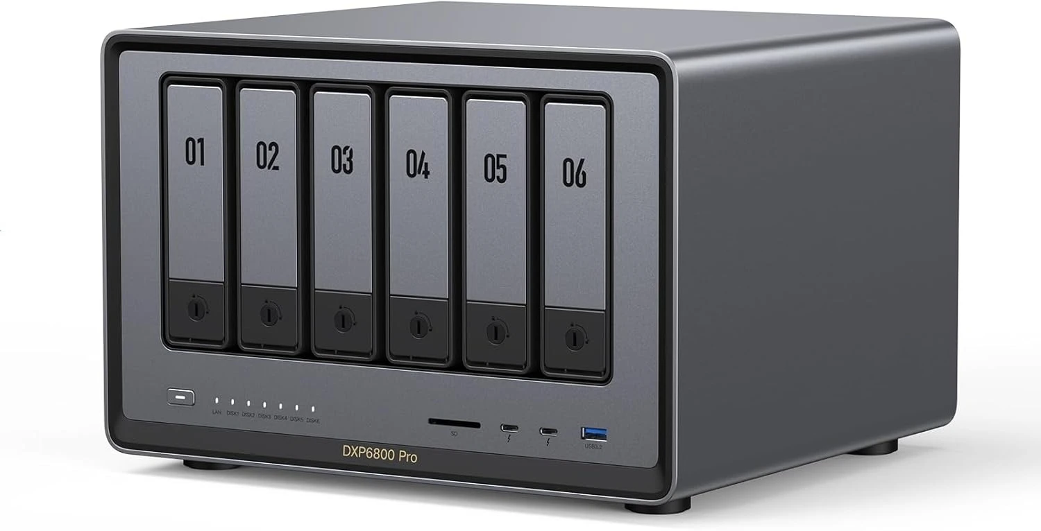 

Professional 6-Bay Diskless NAS DXP6800 Pro, Intel i5-1235U 10-Core CPU, 8GB DDR5, 128GB System SSD, 10GbE, NVMe, TB4 &