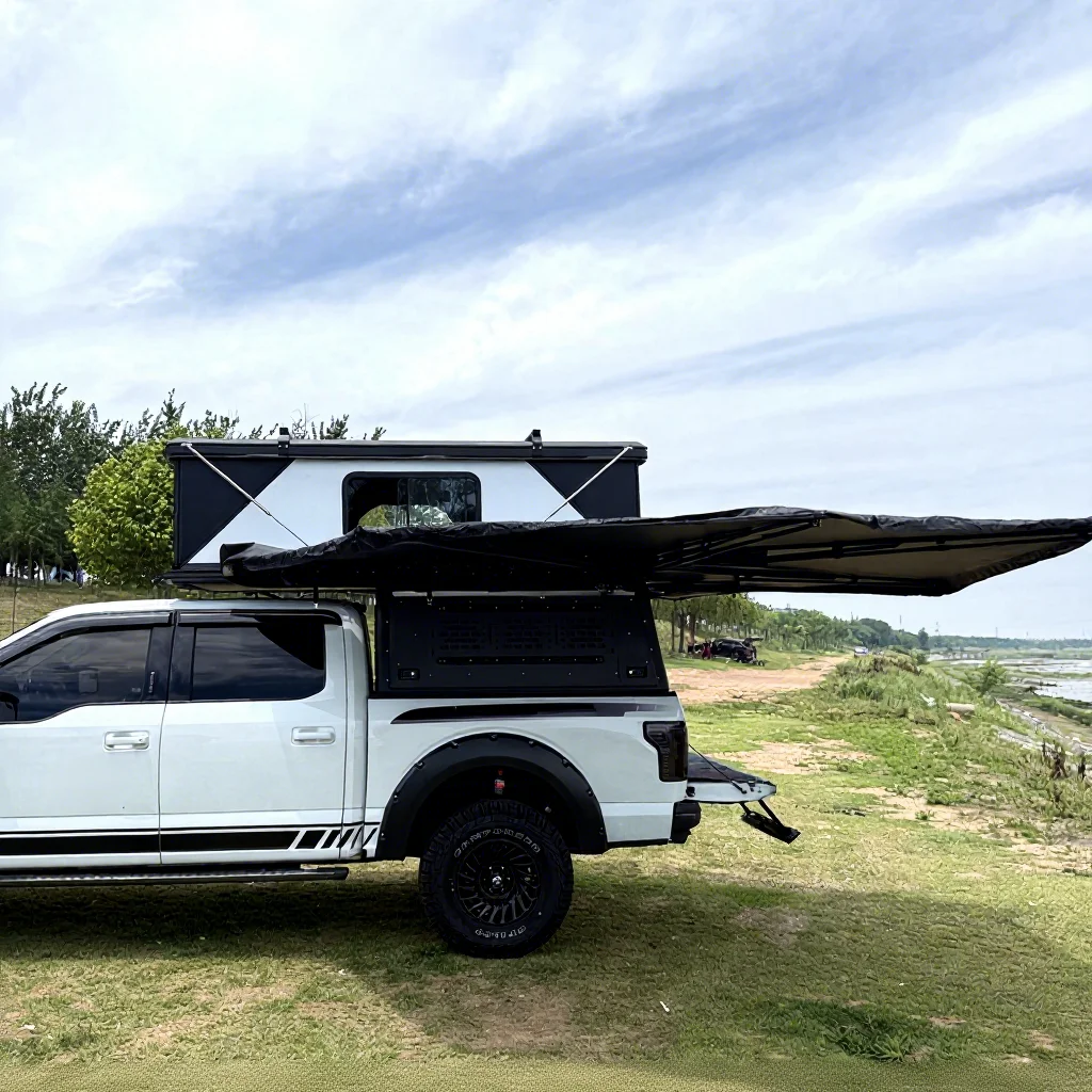 Pickup Truck Camper, for Ford F150 4x4, 4-Person Expanded Lightweight RV Trailer, Waterproof Camping Cabin, Overland Travel