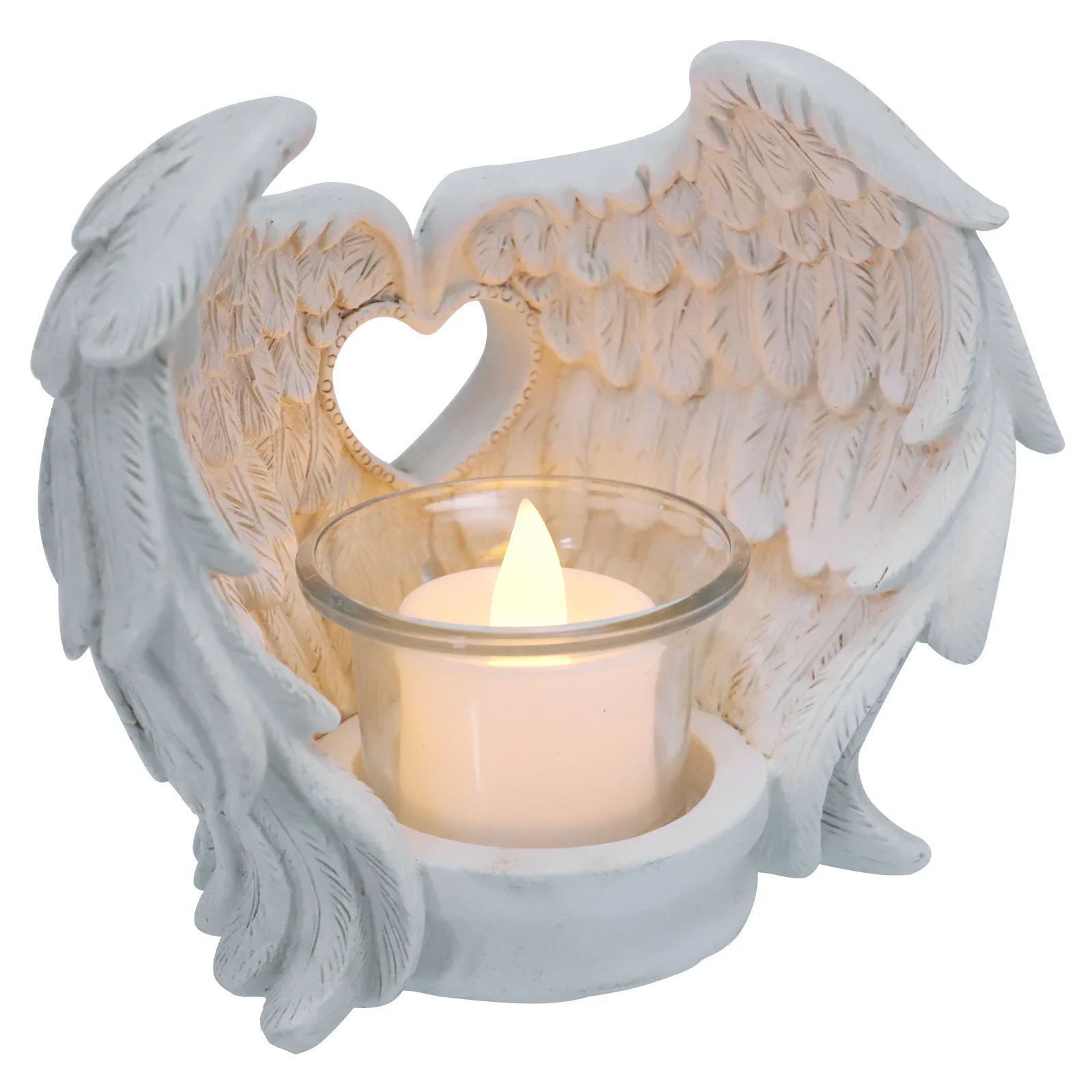 Candles Angel Wings Operated Holder Taper Flameless Decor Flickering Fake Wall Powered Light Memorial Tea