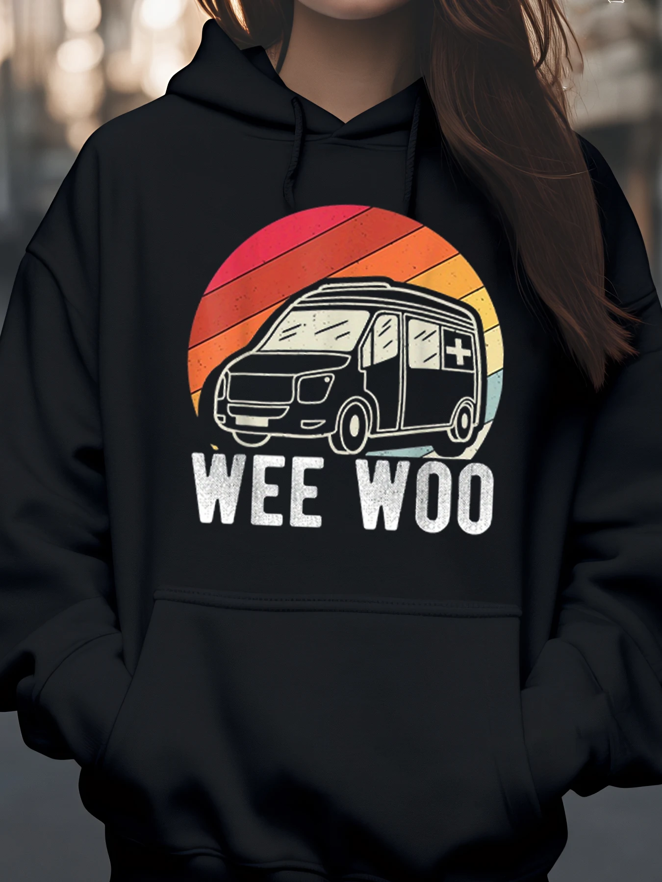 Ambulance Wee Woo Felpa con cappuccio con stampa Costume di Halloween Abbigliamento da festa unisex