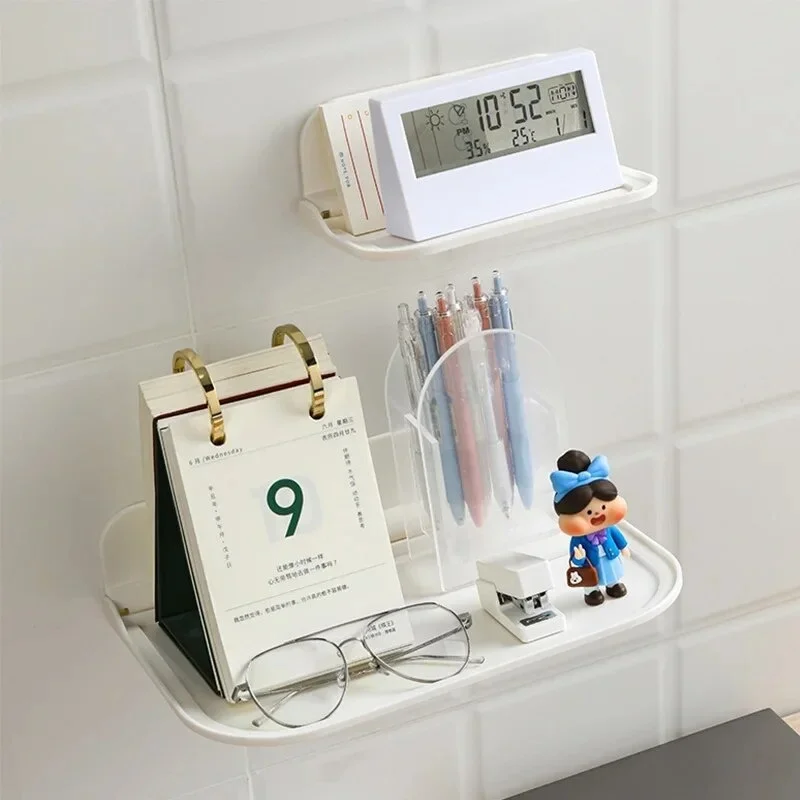 Folding Wall Mounted Shelf Saving Space Foldable Storage Rack PunchFree Phone Holder Wifi Router Storage Tray Bathroom Organizer