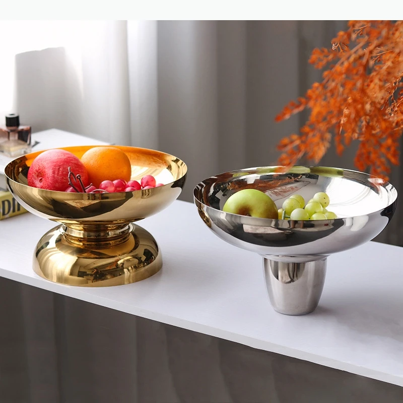 Golden/silver Fruit High Legged Storage Tray Snack Dessert Plate Fruits Plate Living Room Coffee Table Household Fruit Tray