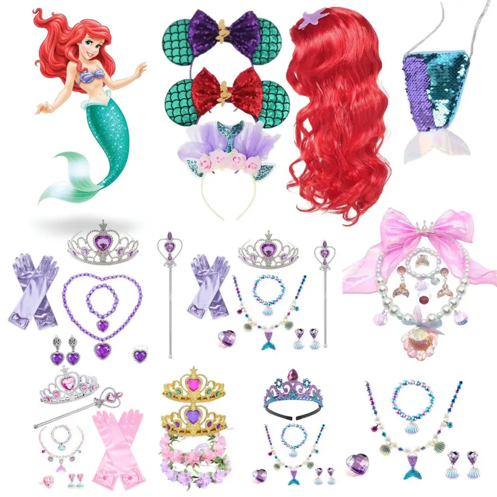 Accessoires de cosplay de la petite sirène Ariel pour enfants, couronne colorée, collier, perruques, gants, princesse, paupières, bijoux, bande de sauna