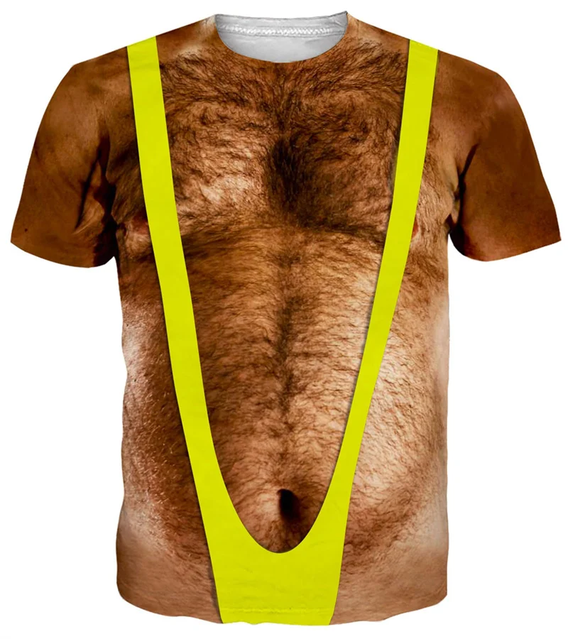 

Funny Hairy Chest Graphic T Shirt Men 3d Printed Muscle Fake Abs Short Sleeve T-shirt Summer Spring Cosplay Costume Tee Shirts