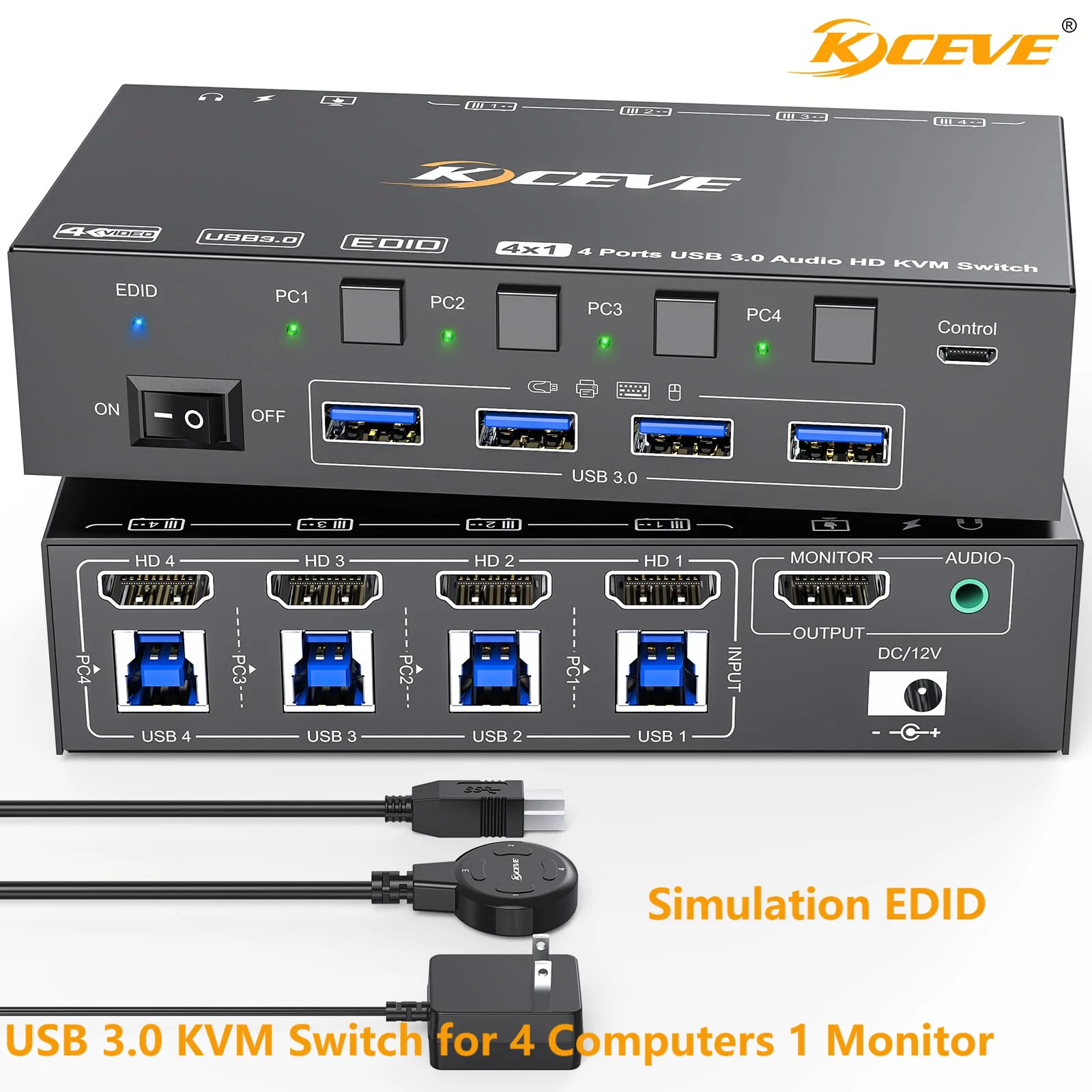 

KVM Switch 4 Computers 8K@60Hz 4K@144Hz,Simulation EDID,USB3.0 KVM Switch for 4 PCs Share 1 Monitor Share Keyboard Mouse Headset