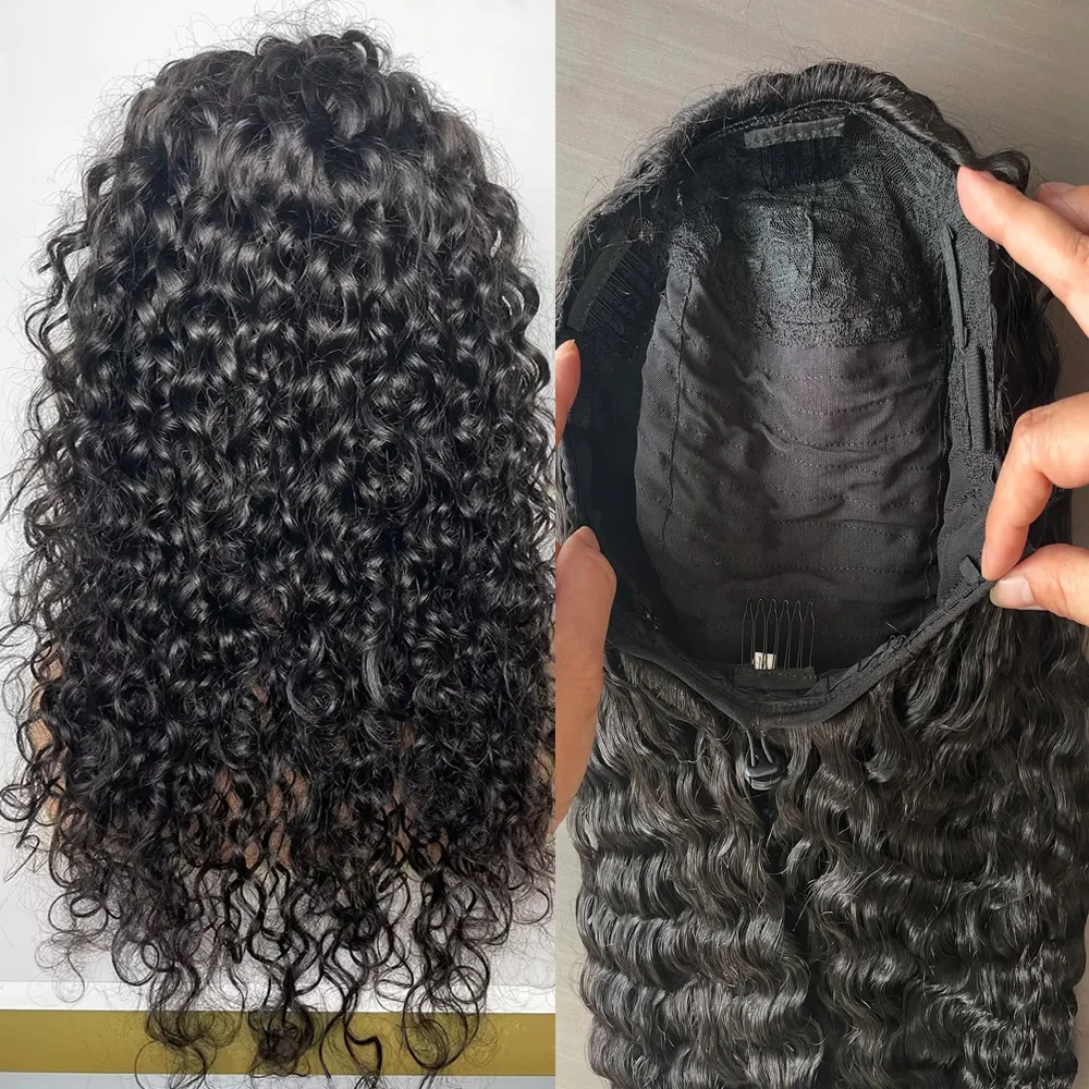 نصف باروكة خصلات الشعر المستعار الإنسان مع الرباط مقاطع سلس الطبيعية الأسود غريب مجعد نصف الباروكات آلة كاملة نصف عقال شعر مستعار