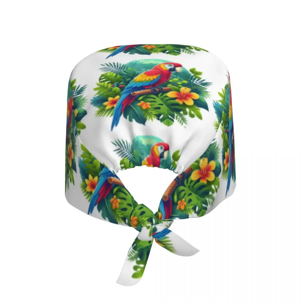 Colorful Tropical Parrot With Flowers Print Scrub Hat Doctor Working Surgical Cap Unisex Adjustable Nursing Caps for Dentist