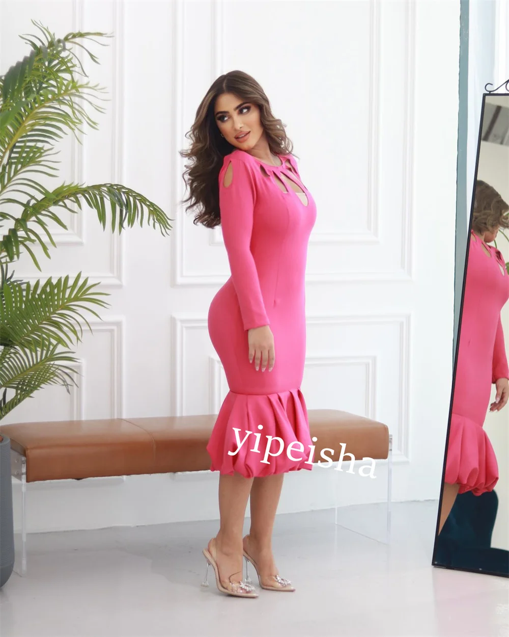 Prom Dress Evening Saudi Arabia Jersey Pleat Beach Trumpet O-Neck Bespoke Occasion Gown Midi Dresses