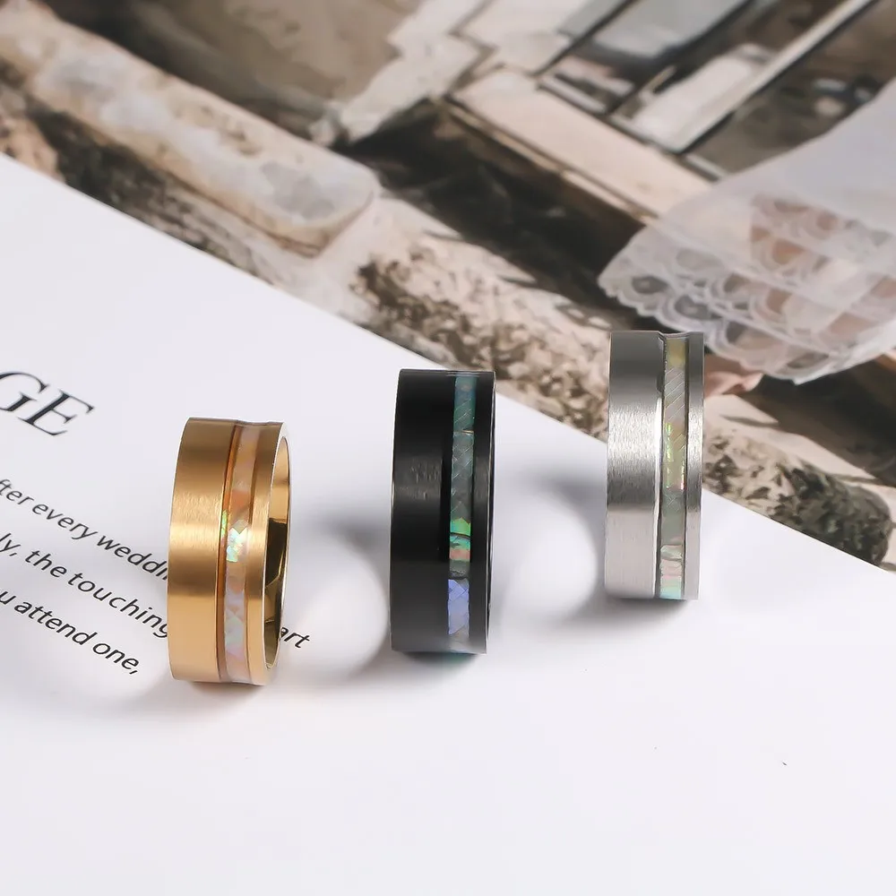 1Pcs Cross-Border European and American New Stainless Steel Three-Color Fashion Men's Ring, Personalized Trendy Seven-Color Shell Ring