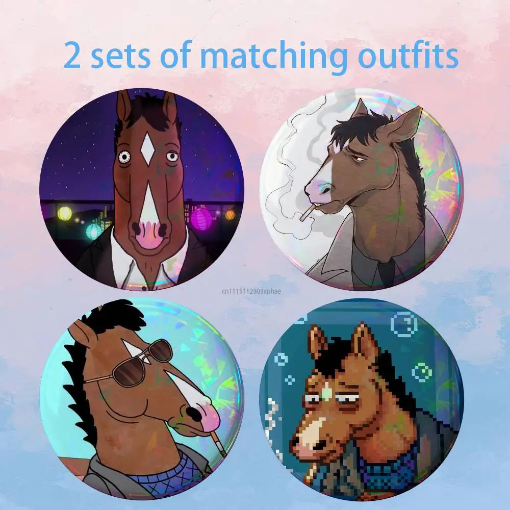 B-BoJack H-Horseman 2 piece set Pins Creativity Printed Pictures Text Metal Lapel Badges Brooches Jewelry Gift