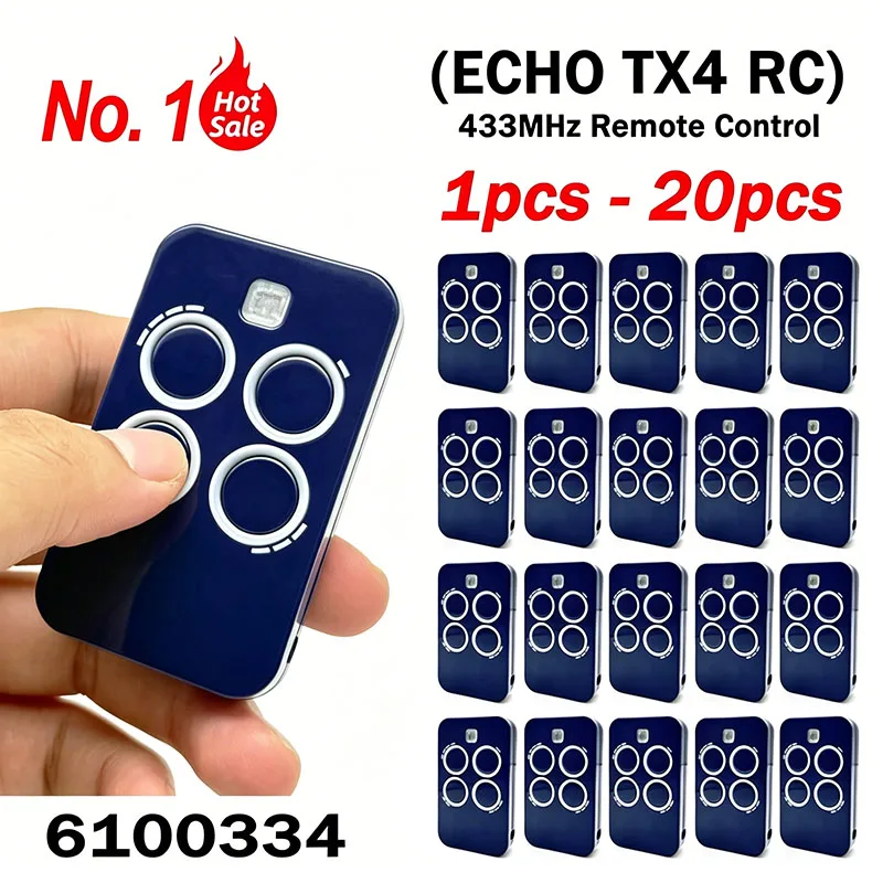1-20 unidades GENIUS 6100334 ECHO TX4 RC 433MHz Control remoto para garaje / puerta compatible con Transmisor manual BRAVO TX4 BRAVO TE4433H