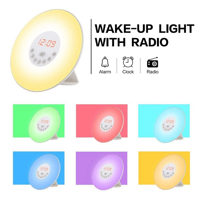 Wake Up Light Alarm Clock Sunrise/Sunset Simulation Luminous Digital Clock with FM Radio Night Light Touch Control Table Clocks