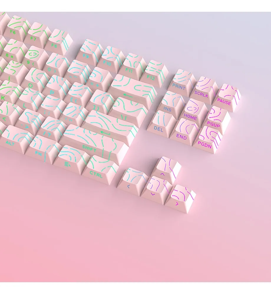 

Keycap personalization: 97 keys factory height contour keycaps pink lines crack characters and glowing