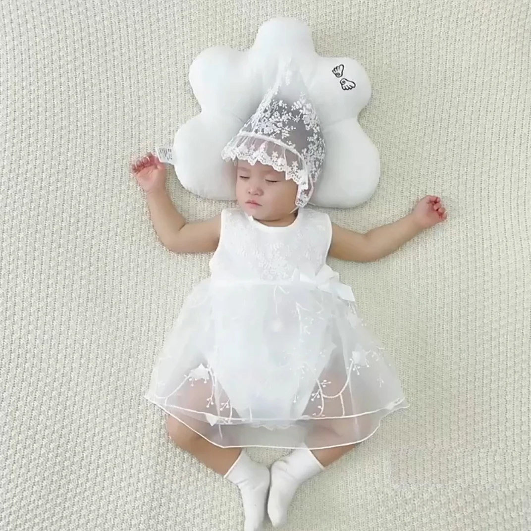 

Baby Girl Christening Dress Newborn Pink White Clothes Classic Infant Baptism Wedding Tulle Dress for Spring Summer 0 3 6 Months
