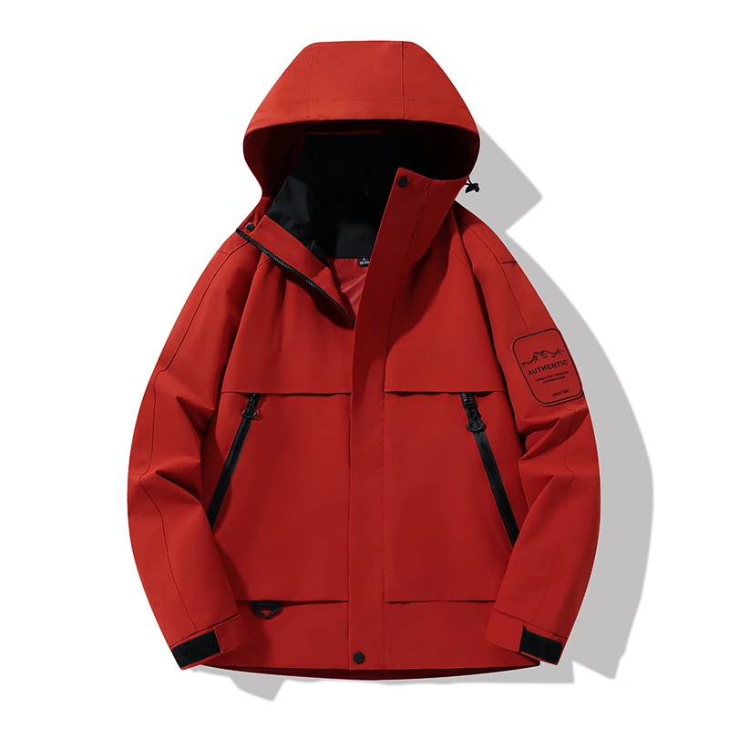 Men's Hooded Windbreaker Jacket Waterproof Outdoor Hiking Coat Multi Pockets Patch Design Casual Streetwear Plus Size S-5XL Baby