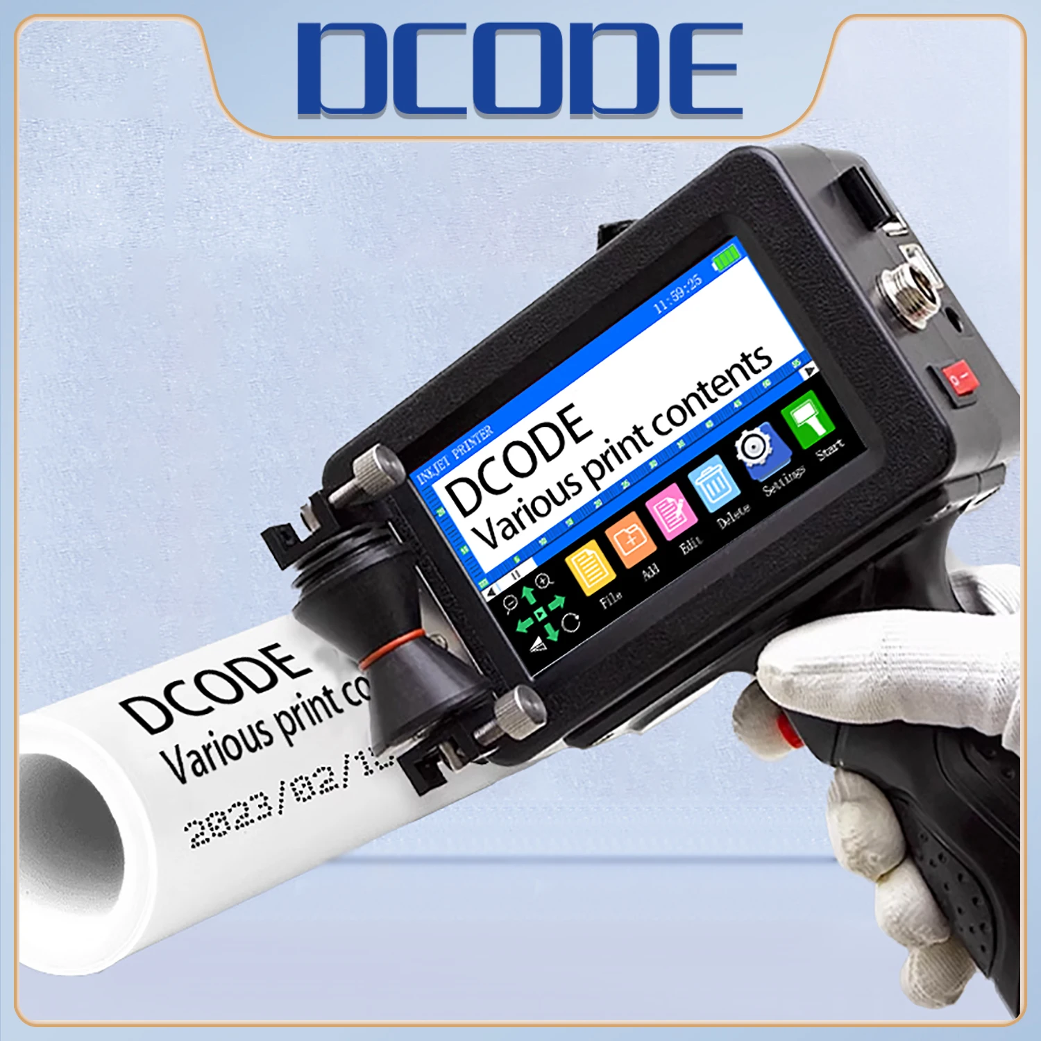 Dcode-impressora Térmica a Jato de Tinta para Tubulação Cabo Texto Portátil Código de Barras qr Codificação de Etiquetas Número do Lote Logotipo