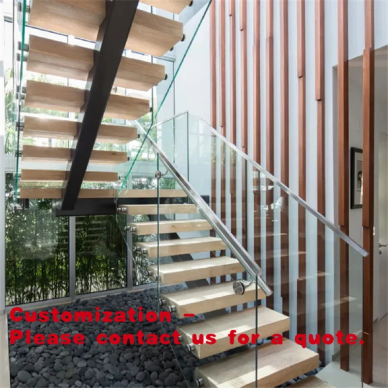 Escalera recta personalizada con barandilla de madera maciza, peldaños de madera, escalones de madera de haya, escalera de roble americano.