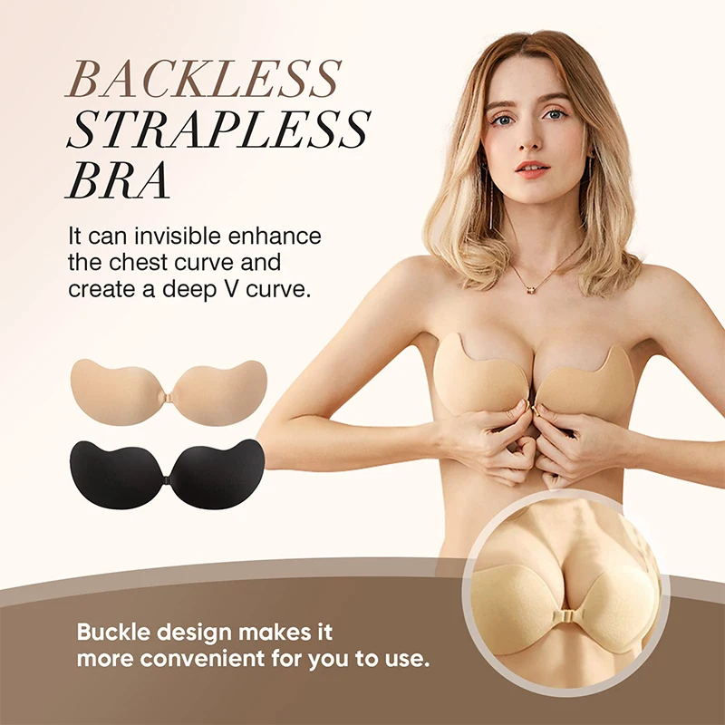 Sutiã Push Up Invisible para Mulheres, Sem Costas, Sem Alças, Sem Costura, Fecho Frontal, Bralette, Auto-Adesivo, Silicone Pegajoso, Roupa Interior, Novo