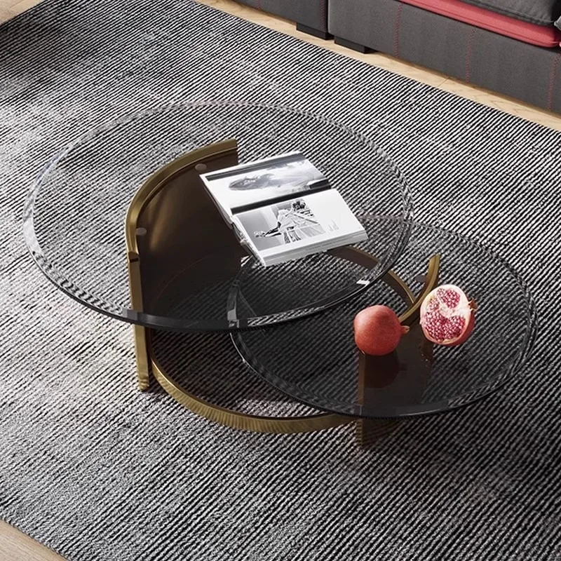 Minimo piccolo appartamento soggiorno tavolino moda creativa tavolo da tè in vetro temperato per uso domestico doppio cerchio combinato