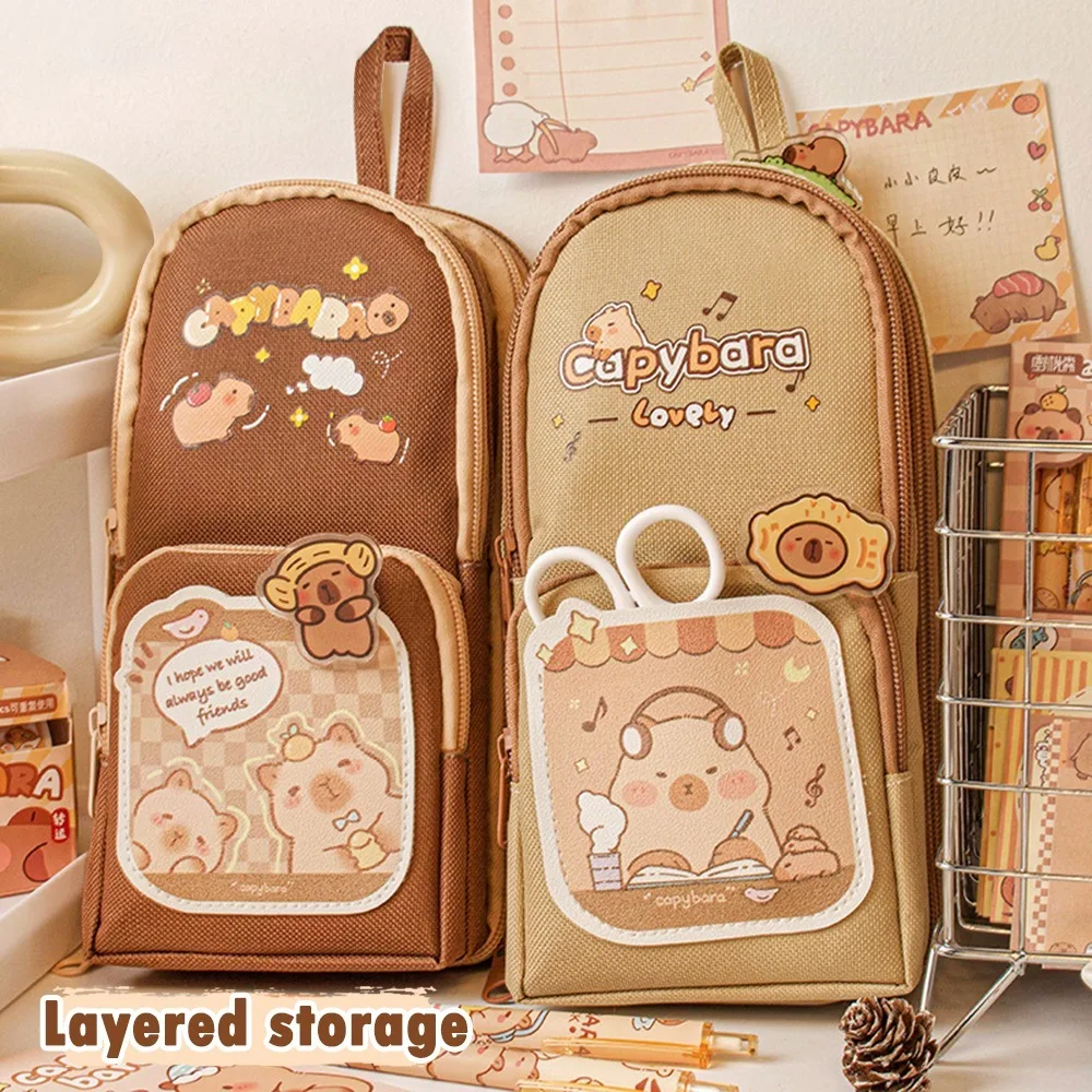 

2024 Six-layered Capybara Pencil Bag Capybara Multi-functional Stationery Box Oxford Cartoon Pen Cases Boy Girl