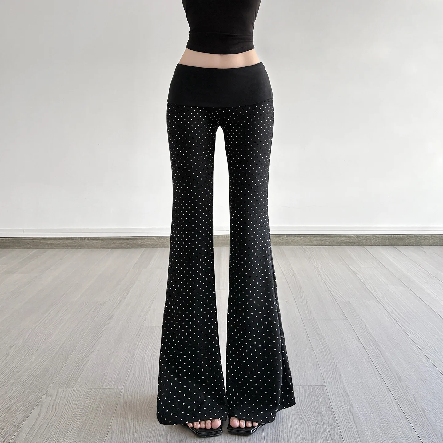 

BKLD Spicy Girls Commuting Casual Korean Style Low Waisted Pants Vintage Polka Dot Blocked Color Basic Versatile Pants For Women