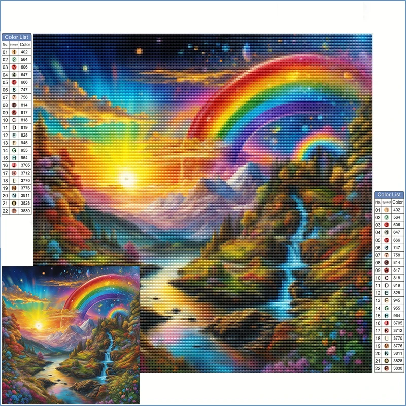 

Diamond Art Painting Full Clearance Enchanted Rainbow Over The Mountains Landscape Crystal Art Diamond Painting Home Decor Items