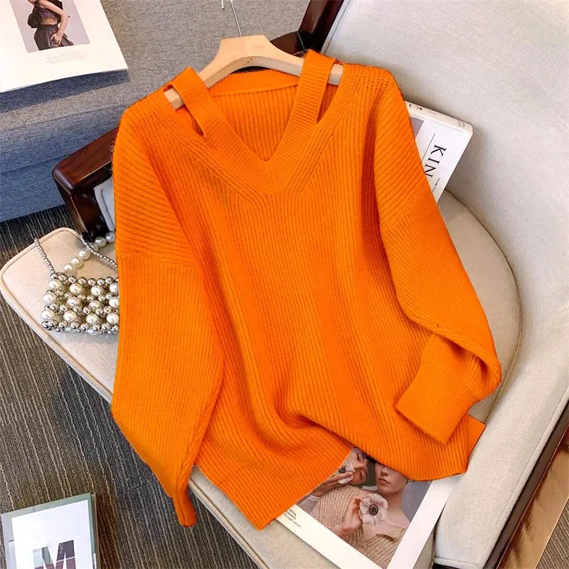 2024 New Cashmere Women's V-neck Pullover Casual Knitted Long Sleeve Women's Sweater Autumn And Winter Bottoming Shirt