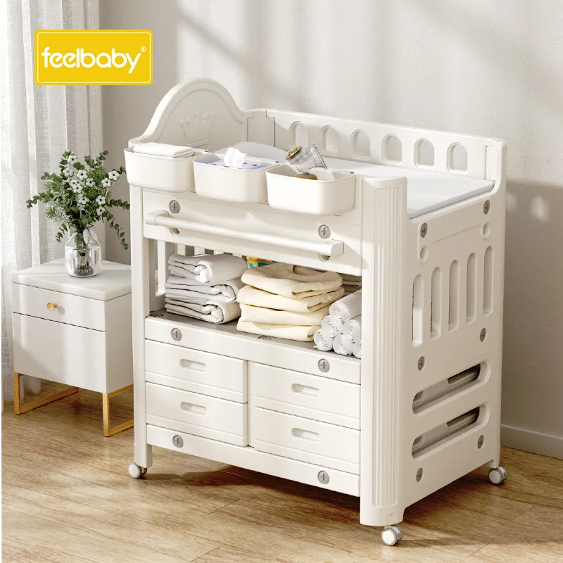 

Feebaby Diaper Changing Tables Diaper Table Baby Care Table Movable Multifunctional Baby Bed Massage Touch Baby Bed